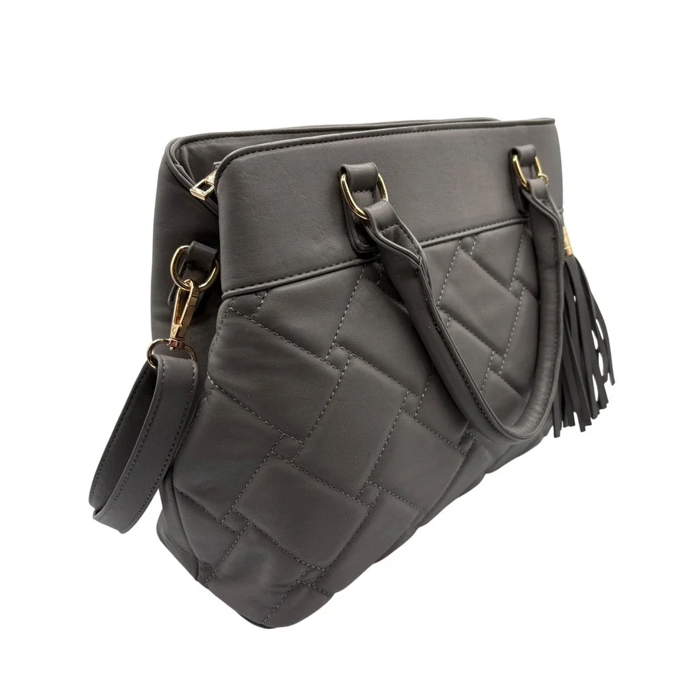 Like Dreams Satchel Bag‎ Womens Medium Gray Excellent Quilted Tassel Crossbody
